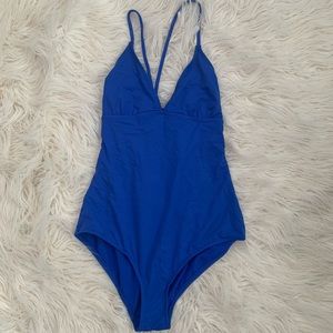 Athleta, women’s one piece, blue swimsuit